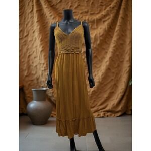 Hint of Blush Women's 2X Boho Midi Dress Mustard Smocked Back Rayon
